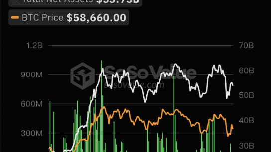 比特币现货ETF总资产净值为537.46亿美元，累计净流入173.66亿美元缩略图